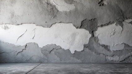 Poster - textured concrete wall with peeling white paint and gray surface in an empty room setting
