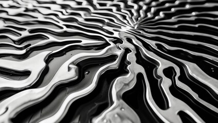 Poster - Abstract metallic surface with flowing patterns and reflections of light in monochrome tones.