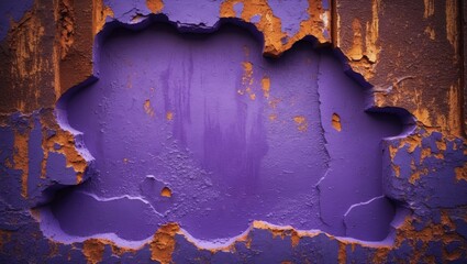 Poster - Textured abstract background of peeling purple paint revealing rusty surface underneath
