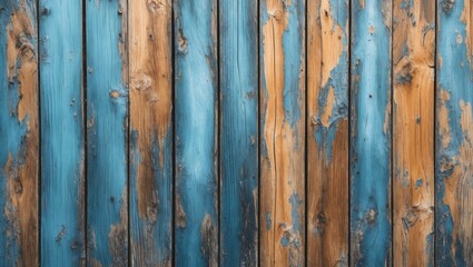Poster - Weathered wooden planks with blue and brown hues creating a rustic and textured background surface
