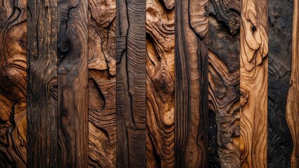 Poster - Textured wooden wall with various shades and grain patterns showcasing natural wood aesthetics and surface details.