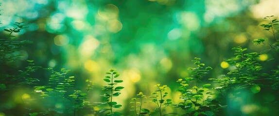 Poster - Green foliage with soft bokeh effect in a natural forest environment under diffused sunlight during daytime