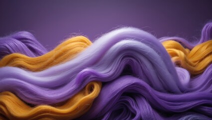 Poster - Colorful synthetic fibers in purple and orange tones arranged in waves against a gradient background.
