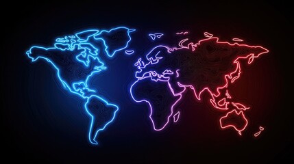 Poster - Dynamic neon world map illustration digital art global concept creative environment vibrant viewpoint