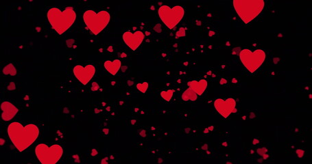 Wall Mural - Image of red hearts floating over black background