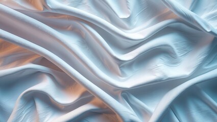 Poster - Light blue satin fabric texture with soft folds and ripples illuminated by gentle light in a smooth and elegant arrangement