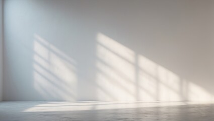 Poster - Empty room with soft shadows cast on a plain white wall and concrete floor illuminated by natural light from window.