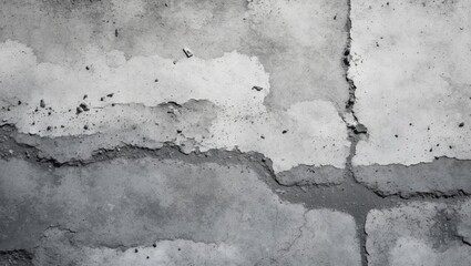 Poster - Concrete wall surface with cracks and rough texture in monochrome tones. Suitable for backgrounds or industrial themes.