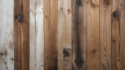 Poster - Wooden planks texture background with varying shades of brown, beige, and white, showcasing natural grain patterns and knots