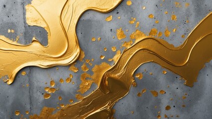 Poster - Gold paint texture with metallic sheen on concrete surface creating a modern abstract background.