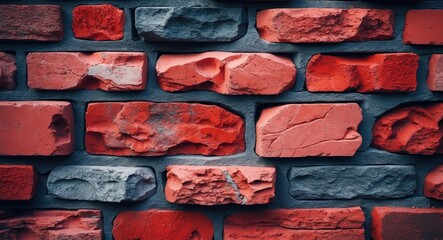 Poster - Red and gray textured brick wall with irregular shapes and surfaces for architectural or design backgrounds