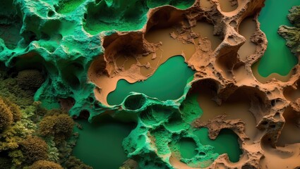 Poster - Colorful abstract topographic landscape with intricate textures and organic shapes resembling algae and water pools