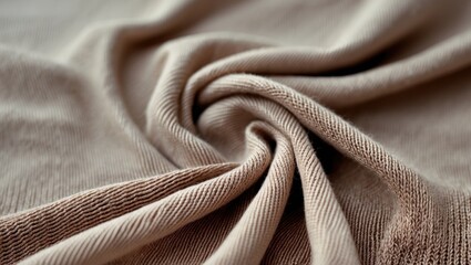 Poster - Close-up view of textured beige fabric with folds and depth highlighting the softness and weave patterns of the material