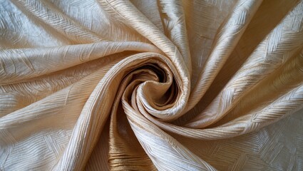 Poster - Golden textured fabric in spiral pattern showcasing soft sheen and intricate design details for textile and fashion backgrounds