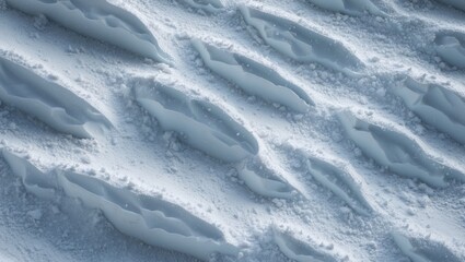 Poster - Texture of freshly fallen snow with wavy patterns and ridges creating a natural abstract background in a cool tone.