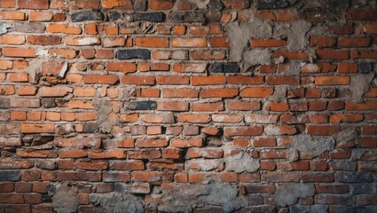 Poster - Old exposed brick wall with uneven surfaces and visible mortar, showcasing a weathered texture and original color variations.