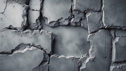 Poster - Gray cracked concrete wall texture with peeling layers and rough surface imperfections