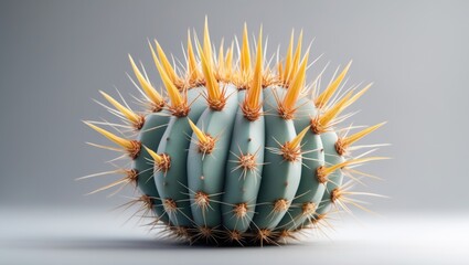 Poster - Blue cactus with prominent orange spikes on a plain background in a studio setting.