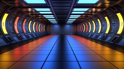 Poster - Futuristic corridor exploration sci-fi environment 3d render vibrant lighting digital art