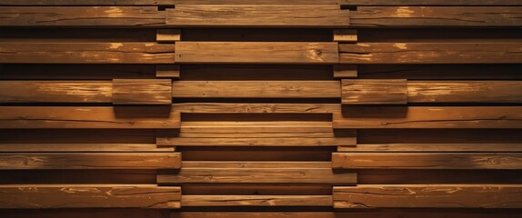 Poster - wooden wall texture with arranged horizontal wooden planks in various shades of brown and natural grain patterns