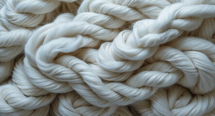 Poster - White twisted cotton rope texture close-up detailed view. Natural fibers background with smooth and soft appearance.