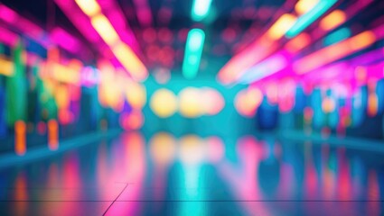 Poster - Colorful abstract background with blurred neon lights and reflections on a smooth surface creating a vibrant atmosphere