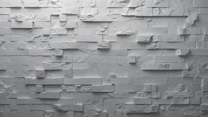 Poster - Textured grey brick wall with irregular patterns and varying shapes in a rough, three-dimensional design