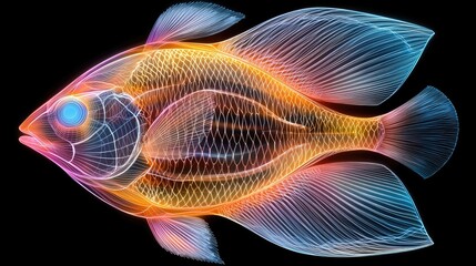 Aufkleber - Vibrant neon fish underwater world digital illustration dark background artistic perspective marine life concept