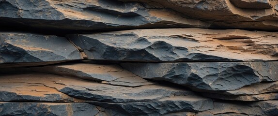 Poster - Textured layers of sedimentary rock with dark and light banding in horizontal alignment ideal for geological and natural backgrounds