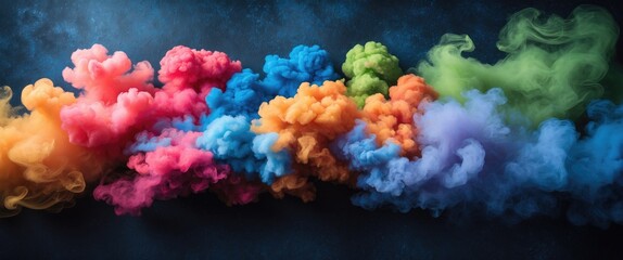 Fototapete - Colorful smoke clouds in various vibrant hues against a dark textured background creating a dynamic abstract pattern