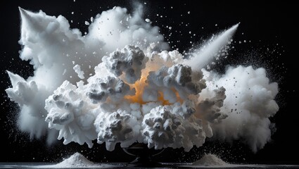 Fototapete - Explosive cloud of dust and powder creating a dramatic visual effect against a dark background in a studio setting