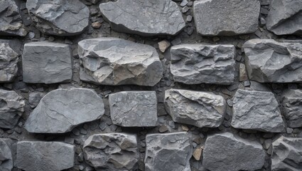 Poster - Gray stone wall texture with various sizes of rough stones arranged in a pattern