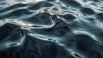 Poster - Dark reflective water surface with gentle ripples and light reflections creating a textured abstract pattern.