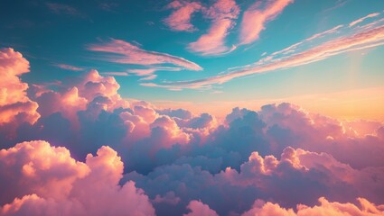 Poster - colorful clouds during sunset with blue sky and wispy clouds in the background creating a serene atm