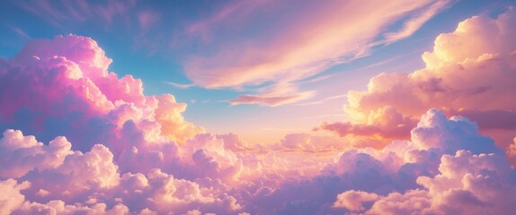 Poster - vibrant sky at sunset with colorful clouds and soft light creating a tranquil atmosphere in the even