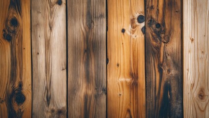 Poster - Wooden planks in varying shades of brown and beige arranged vertically on a rustic surface