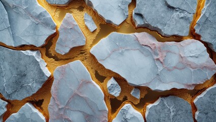 Poster - Cracked stone surface with golden seams and natural textures in a modern artistic design concept