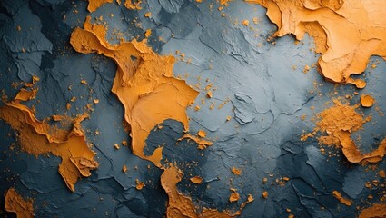 Poster - Textured abstract background with blue and orange paint layers and uneven surface patterns