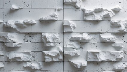 Poster - Textured concrete wall with uneven surfaces and irregular shapes creating a contemporary architectural design background