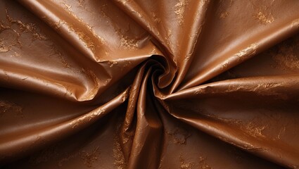Poster - Brown textured fabric background with intricate patterns folded in circular arrangement