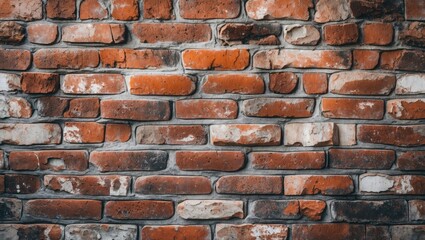 Poster - Red and brown aged brick wall texture with mortar joints and varying brick shapes and colors