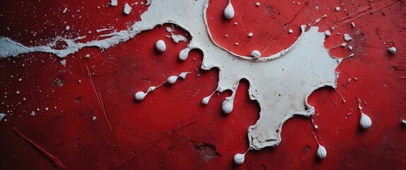 Leinwandbilder - White paint splatter on red textured background artistic design elements abstract composition