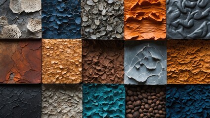  - collection of textured surfaces including abstract patterns in various colors and materials arranged