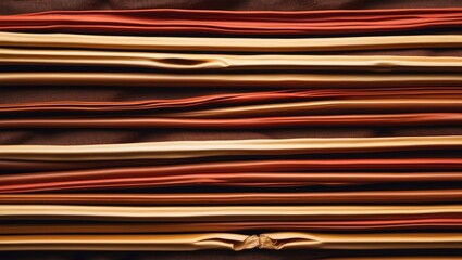 Poster - Textured fabric stripes in warm tones of brown, orange, and cream with varied light and shadow patterns arranged horizontally