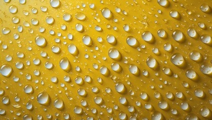 Poster - Yellow background with water droplets close-up texture for abstract design and background use