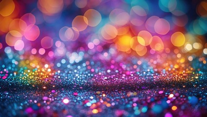 Poster - Colorful abstract bokeh background with glitter and sparkling reflections in shades of purple blue and orange suitable for creative projects