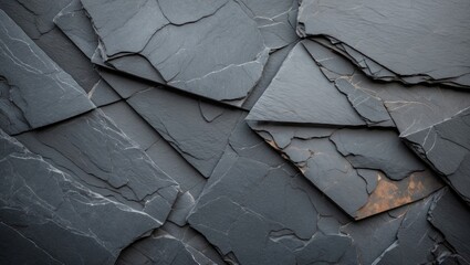 Poster - Dark textured slate stone background with overlapping layers showing natural patterns and earthy tones. Ideal for various design applications.