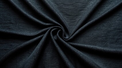 Poster - Black textured fabric background with a spiral pattern showcasing the softness and smoothness of the material.