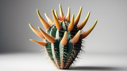 Poster - Cactus with elongated spikes in a minimalist setting against a neutral background showcasing its intricate texture and form.