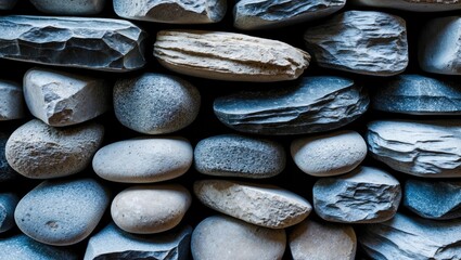 Poster - Variety of smooth and textured stones arranged in an organized pattern showcasing natural colors and shapes